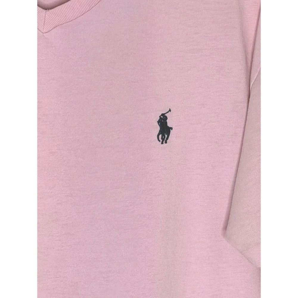 Polo Ralph Lauren Pink V-Neck T-Shirt Large Cotton Pony Logo Classic